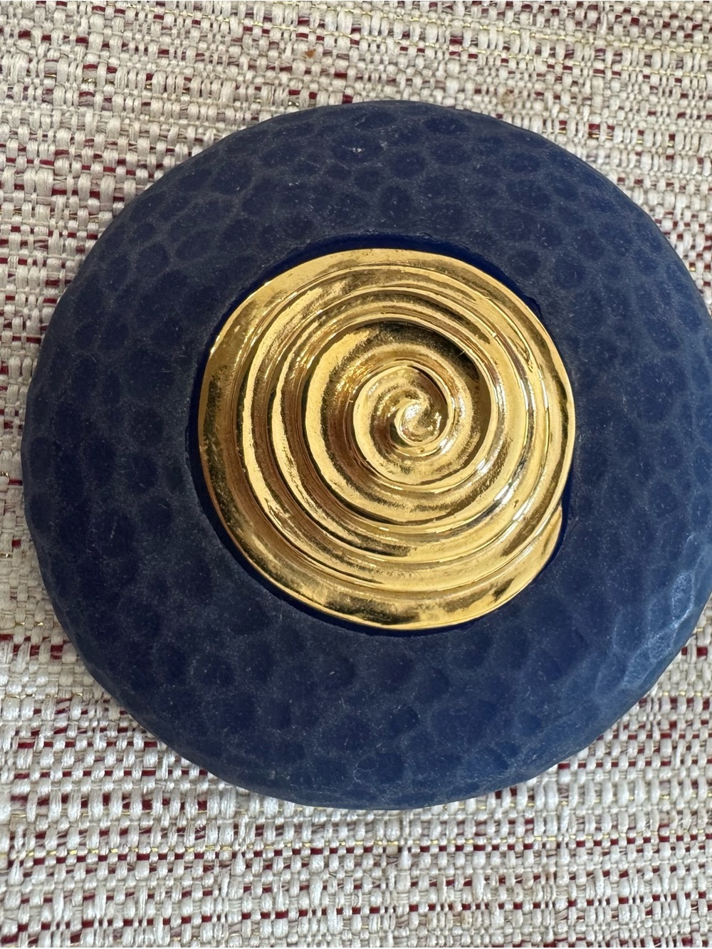 Givenchy Navy Blue Velvet Compact with Gold Spiral Accent